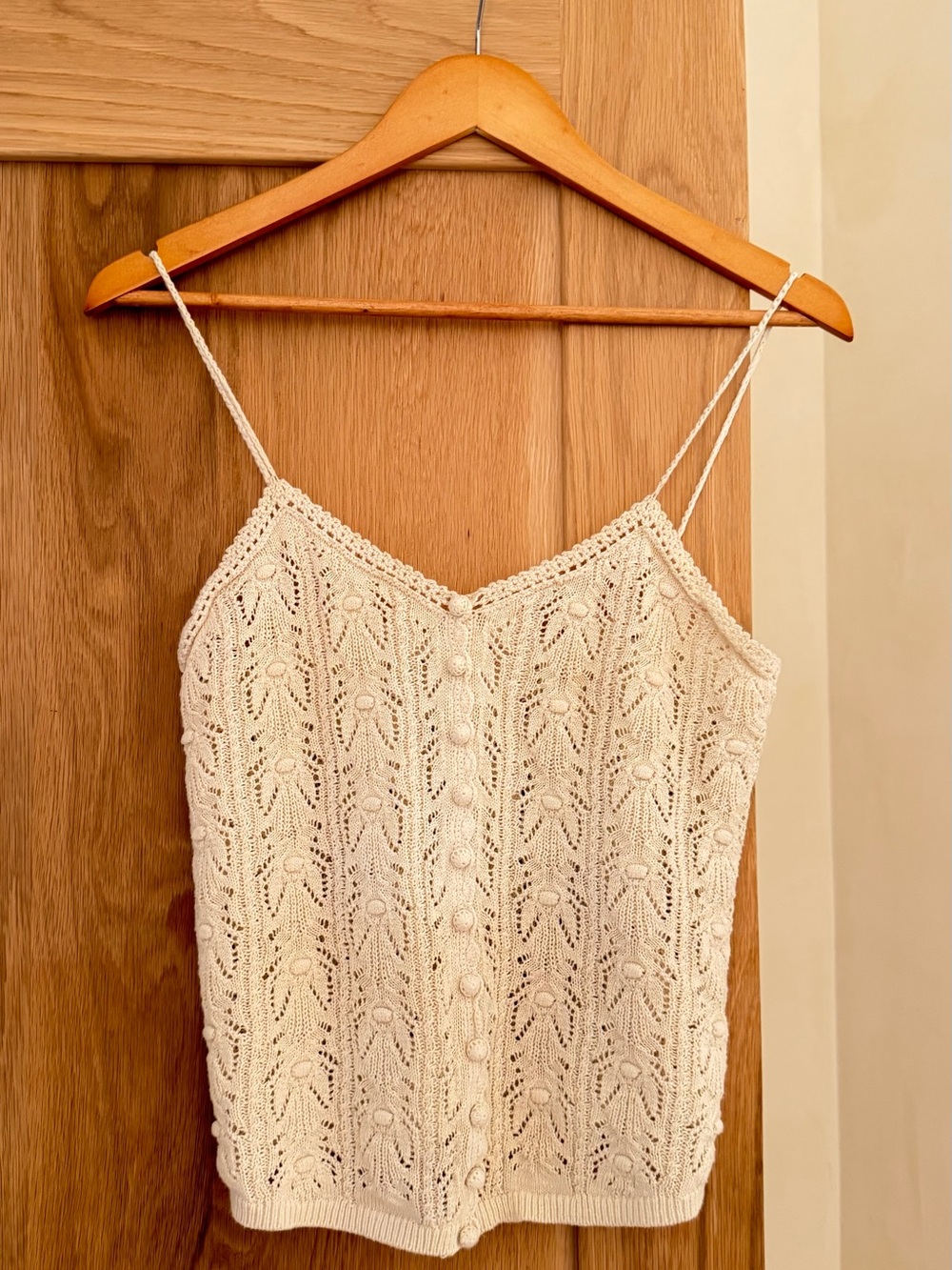 Sezane Cream Crochet Button-Front Camisole Top